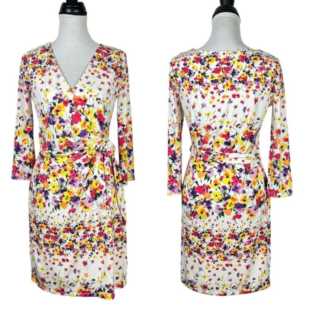 Jessica Simpson womens 6 midi floral vneck wrap belt elastic fabric dress spring